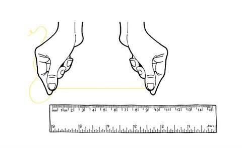 Measure circumference against a ruler in centimetres